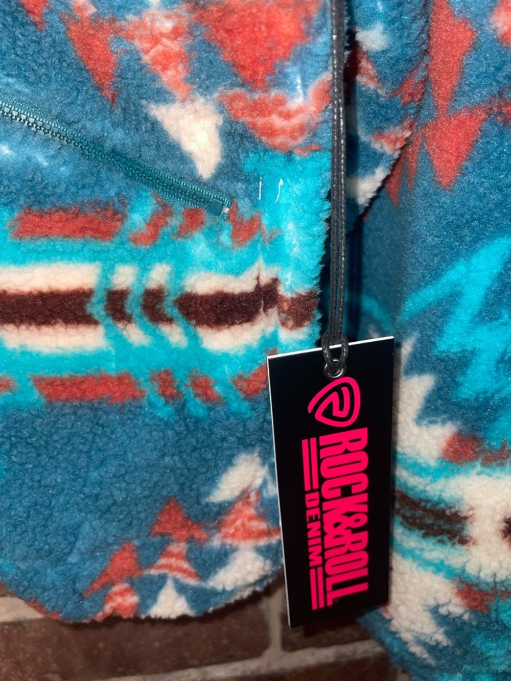 Rock And Roll Denim Aztec Sherpa 3/4 Zip pullover NWT SIZE L - Picture 4 of 8